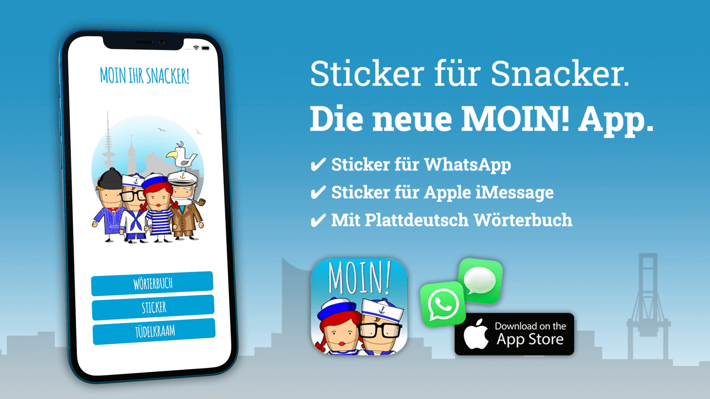 iPhone mit MOIN! App - Background mit Hafenkran